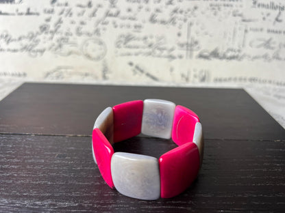 Gray and pink beaded bracelet Elastic stretch Tagua jewelry Geometric bracelet Artsy gifts Square bead bracelet Fall fashion Art to wear