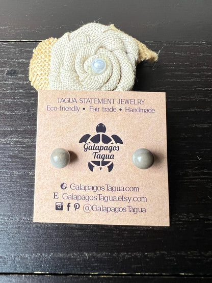 Gray stud earrings Circle handmade button earrings Geometric unusual posts Tagua jewelry Sphere earring Fall fashion trends Cruise wear