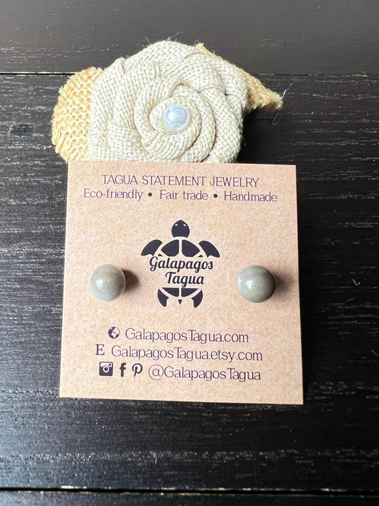 Gray stud earrings Circle handmade button earrings Geometric unusual posts Tagua jewelry Sphere earring Fall fashion trends Cruise wear