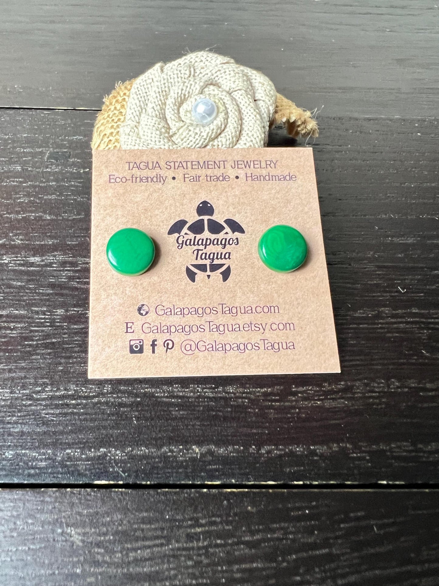 Green posts earrings Tagua jewelry Fall fashion Round studs Artisan handmade earrings Button earrings with hypoallergenic posts