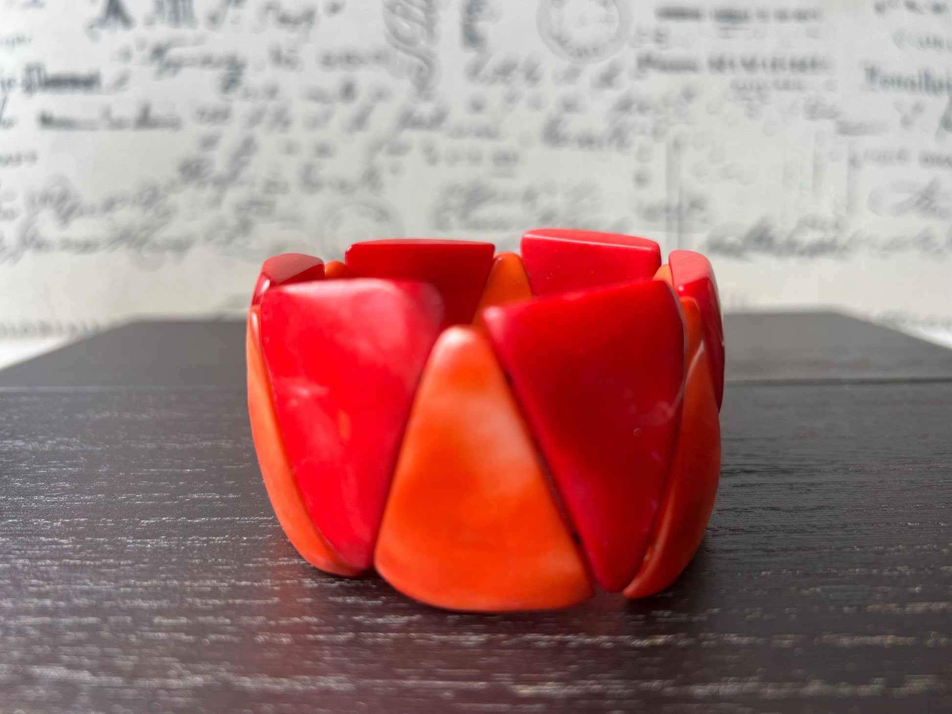 Red orange tagua bracelet Beaded stretch bangle Adjustable bracelet Huge beaded bangle Summer fashion trends Wearable art Beach trendy wear