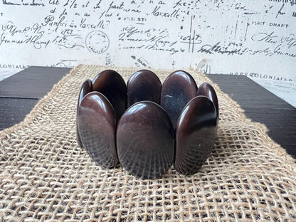 Dark brown geometric bracelet Big oval square beads Tagua nut jewelry Beaded stretch bracelets for women Wide cuff bracelet Summer fashion