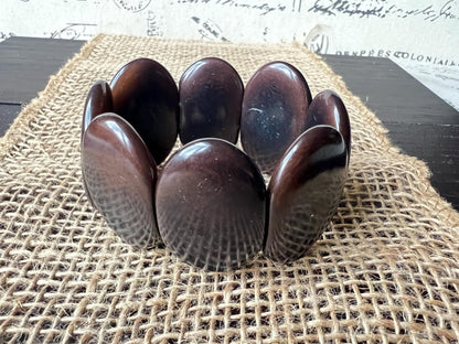 Dark brown geometric bracelet Big oval square beads Tagua nut jewelry Beaded stretch bracelets for women Wide cuff bracelet Summer fashion