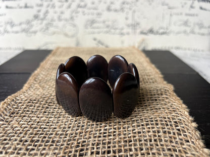 Dark brown geometric bracelet Big oval square beads Tagua nut jewelry Beaded stretch bracelets for women Wide cuff bracelet Summer fashion