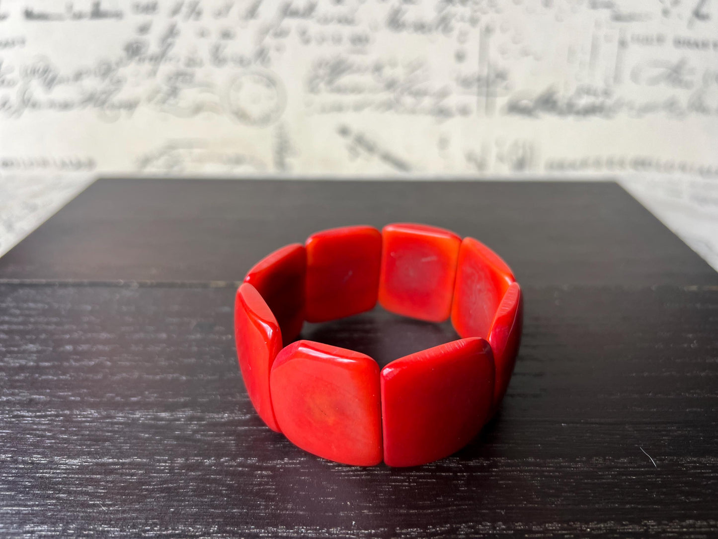 Red orange beaded bracelet Tagua nut Jewelry Summer fashion Big bold beads Wide cuff bangle Art to wear Artsy gifts Handmade Cruise wear