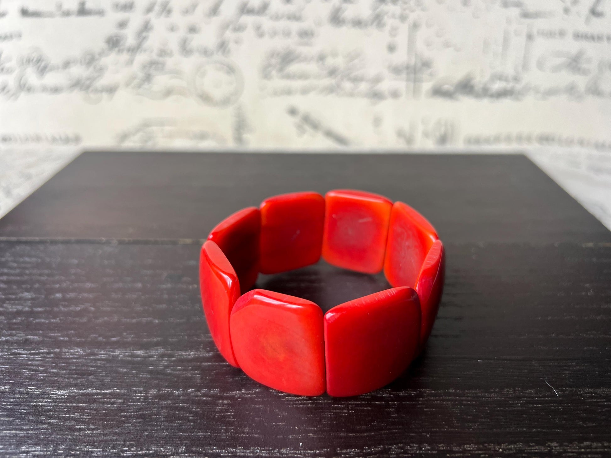 Red orange beaded bracelet Tagua nut Jewelry Summer fashion Big bold beads Wide cuff bangle Art to wear Artsy gifts Handmade Cruise wear