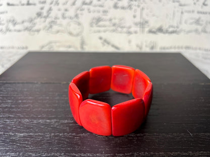 Red orange beaded bracelet Tagua nut Jewelry Summer fashion Big bold beads Wide cuff bangle Art to wear Artsy gifts Handmade Cruise wear