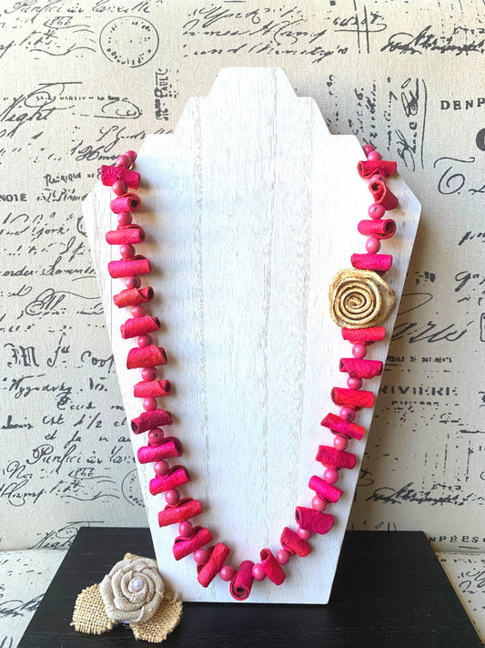 Pink flower necklace Adjustable cord Tagua necklace Handmade statement necklace Big bold chunky necklace made with orange peel Artsy gifts