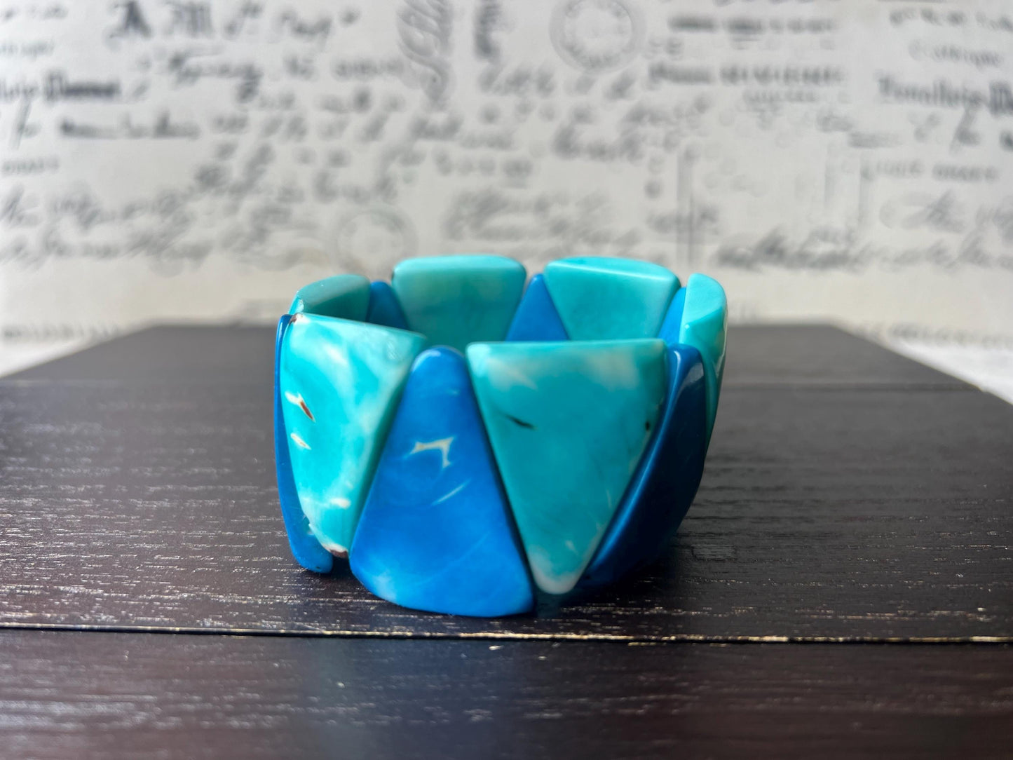 Turquoise blue Tagua bracelet Beaded stretch bangle Adjustable bracelet Huge statement bangle Summer fashion trends Wearable art Beach wear