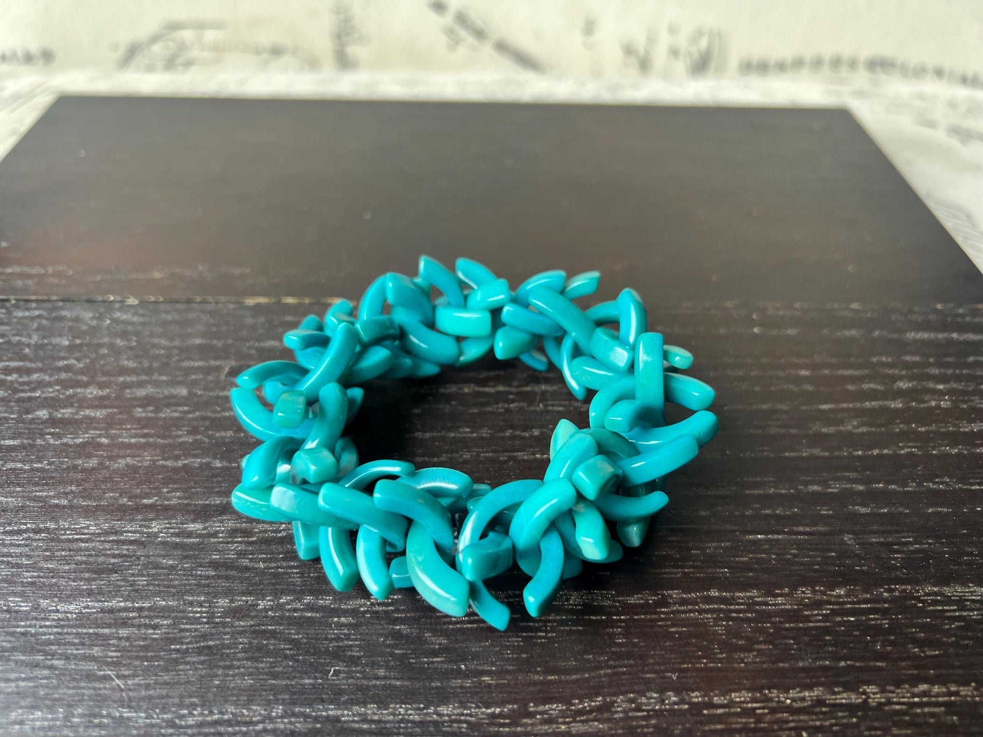 Turquoise stretch bracelet Tagua nut jewelry Summer fashion trends Handmade beaded bangle Elastic cuff bracelet Statement beaded jewelry