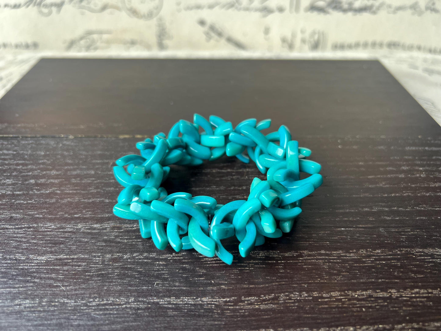 Turquoise stretch bracelet Tagua nut jewelry Summer fashion trends Handmade beaded bangle Elastic cuff bracelet Statement beaded jewelry