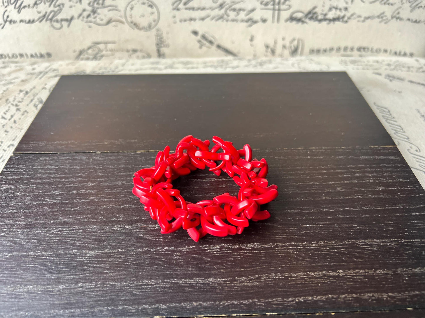 Red stretch bracelet Tagua jewelry Summer fashion trends Handmade beaded bangle Elastic cuff bracelet Statement beaded bracelet Art to wear
