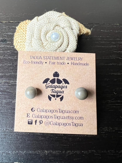 Gray stud earrings Circle handmade button earrings Geometric unusual posts Tagua jewelry Sphere earring Fall fashion trends Cruise wear