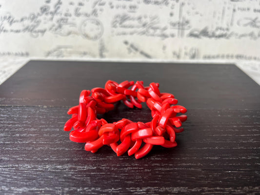 Coral red stretch bracelet Tagua jewelry Summer fashion trends Handmade beaded bangle Elastic cuff bracelet Statement beaded bracelet