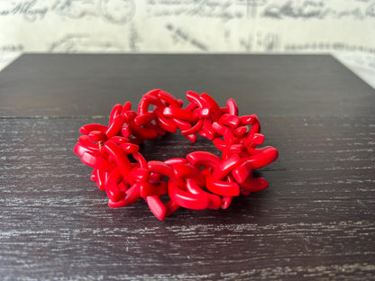 Red stretch bracelet Tagua jewelry Summer fashion trends Handmade beaded bangle Elastic cuff bracelet Statement beaded bracelet Art to wear
