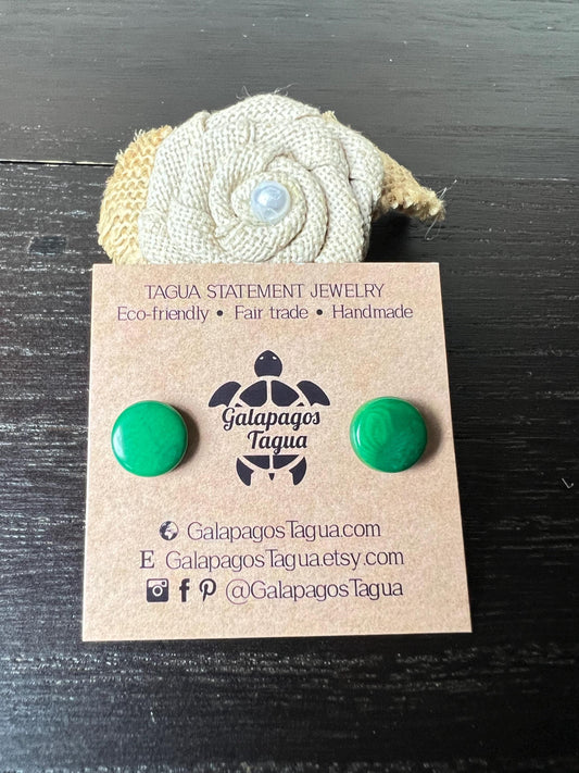 Green posts earrings Tagua jewelry Fall fashion Round studs Artisan handmade earrings Button earrings with hypoallergenic posts