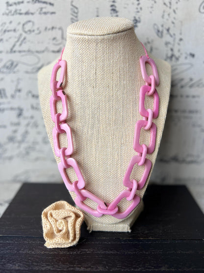 Pink chain link necklace Tagua jewelry Wearable art Sustainable fashion Elegant necklace Statement beaded necklace Artsy gifts Fall wear