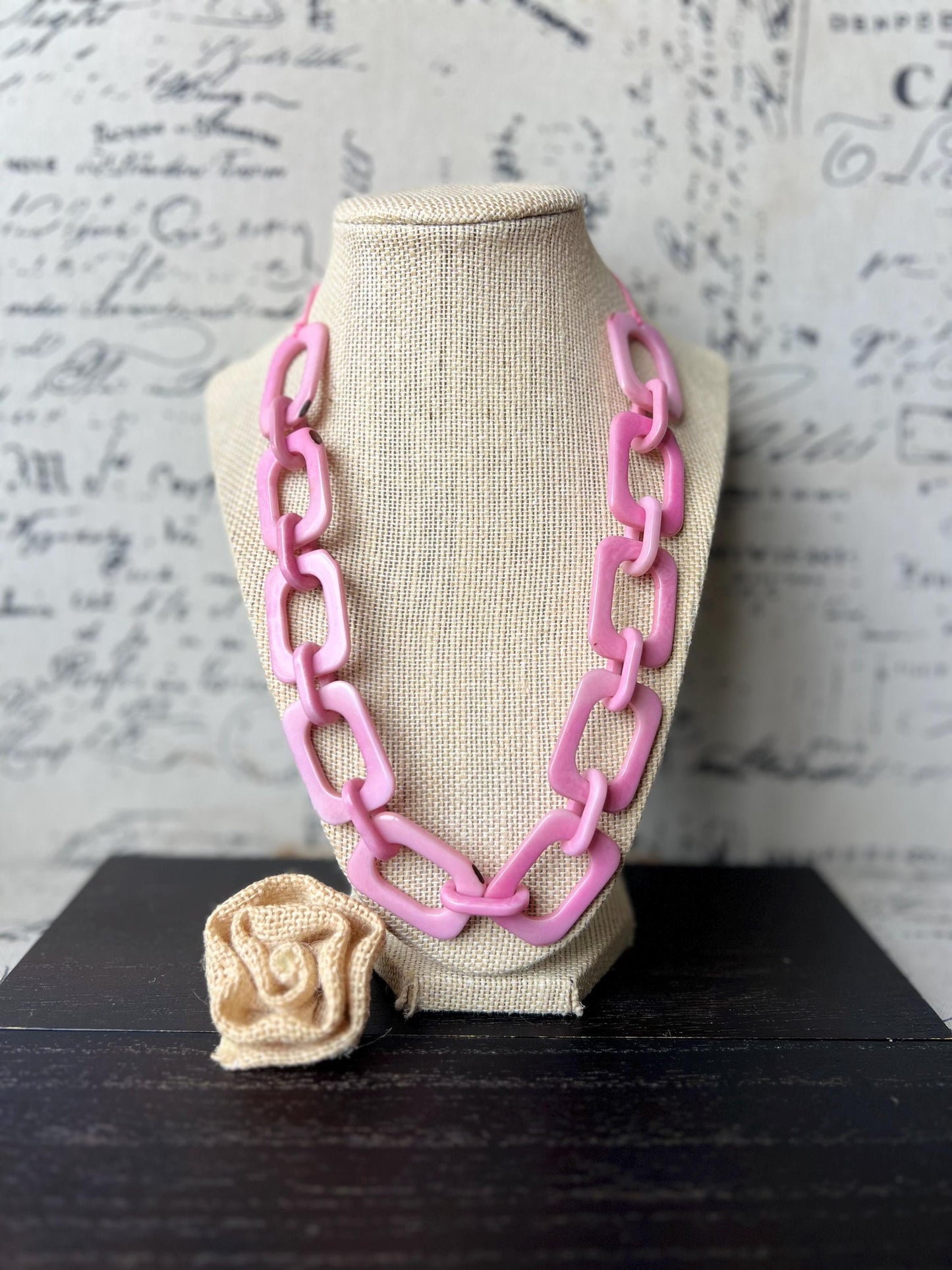 Pink chain link necklace Tagua jewelry Wearable art Sustainable fashion Elegant necklace Statement beaded necklace Artsy gifts Fall wear