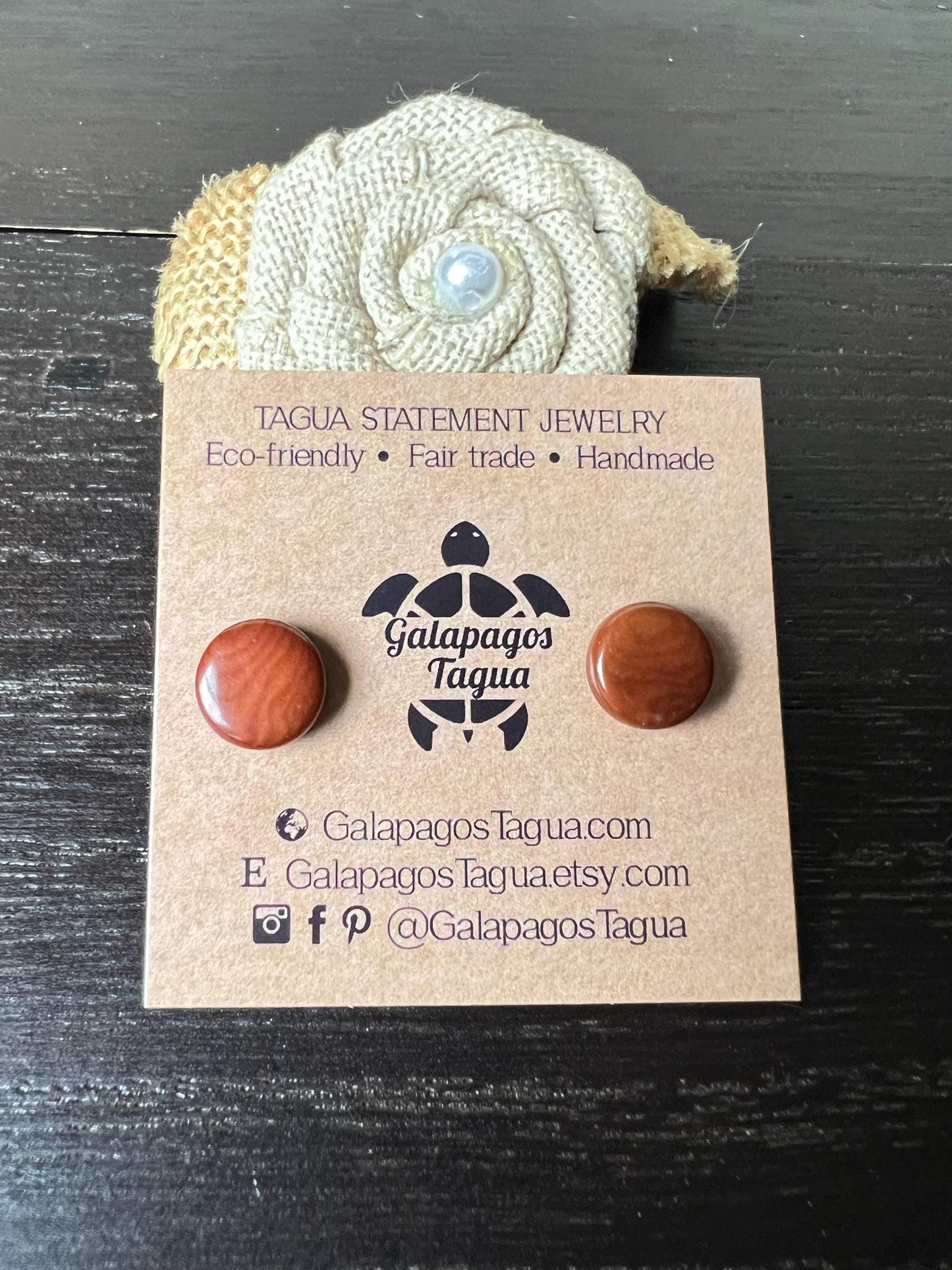 Brown stud earrings Round beaded earrings Tagua jewelry Geometric post Fall fashion style Cute colorful earrings Art to wear Beach fashion