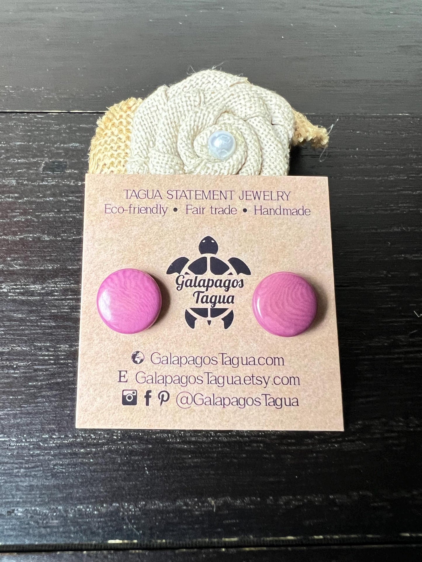 Pink stud earrings Tagua jewelry Geometric round studs Statement jewellery Fall fashion Small colorful post earrings Cute buttons