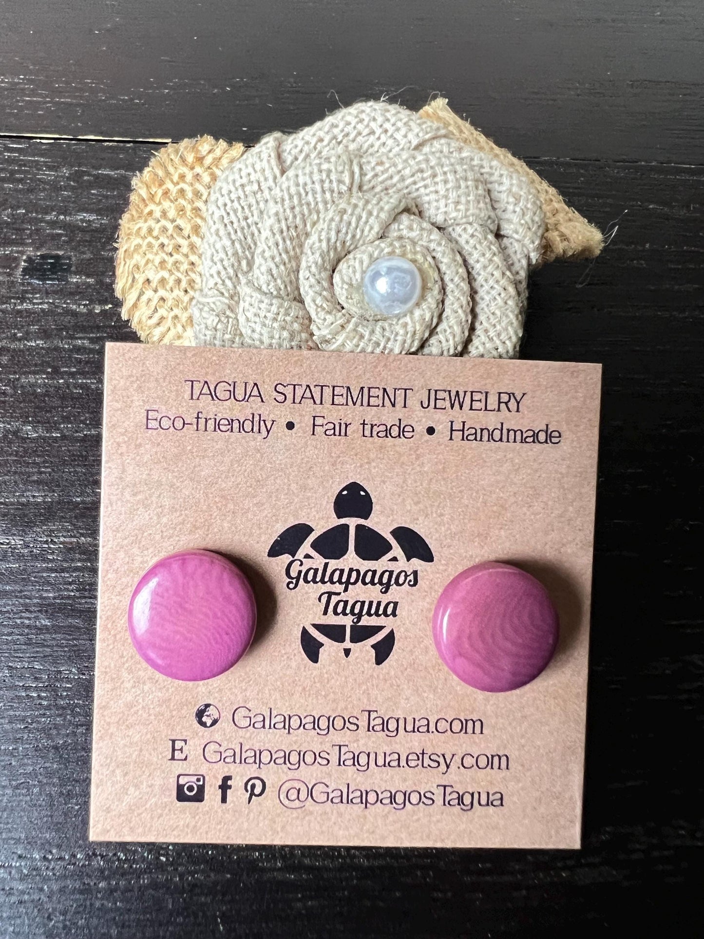 Pink stud earrings Tagua jewelry Geometric round studs Statement jewellery Fall fashion Small colorful post earrings Cute buttons