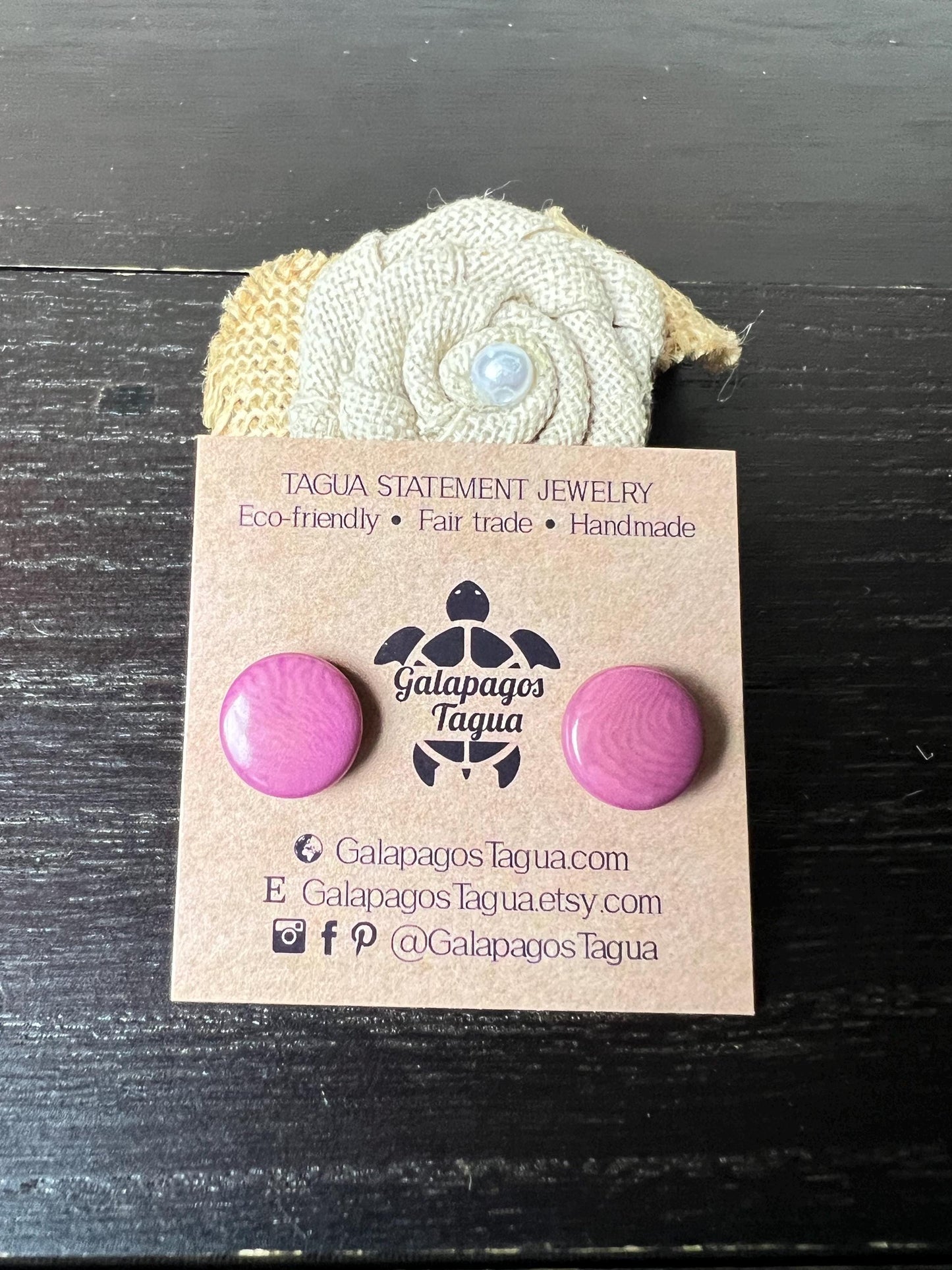 Pink stud earrings Tagua jewelry Geometric round studs Statement jewellery Fall fashion Small colorful post earrings Cute buttons