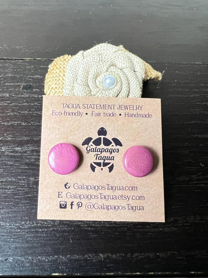 Pink stud earrings Tagua jewelry Geometric round studs Statement jewellery Fall fashion Small colorful post earrings Cute buttons