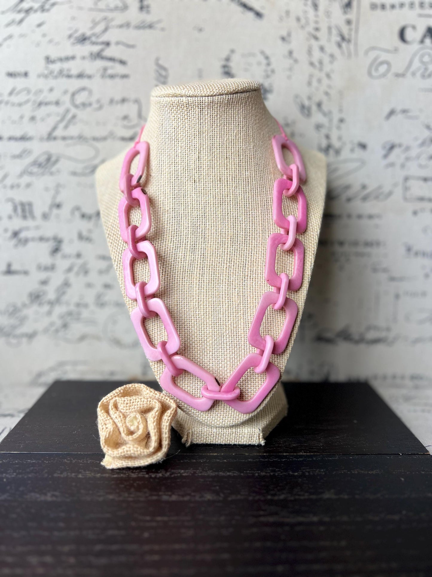 Pink chain link necklace Tagua jewelry Wearable art Sustainable fashion Elegant necklace Statement beaded necklace Artsy gifts Fall wear