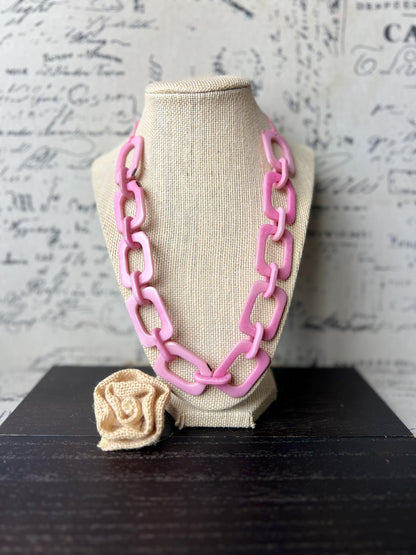 Pink chain link necklace Tagua jewelry Wearable art Sustainable fashion Elegant necklace Statement beaded necklace Artsy gifts Fall wear