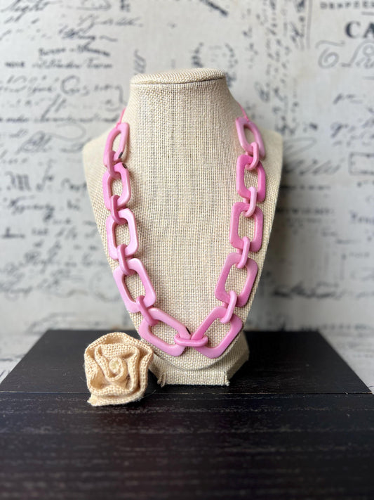 Pink chain link necklace Tagua jewelry Wearable art Sustainable fashion Elegant necklace Statement beaded necklace Artsy gifts Fall wear
