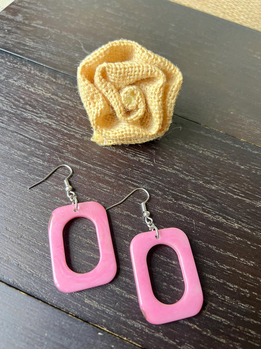 Pink drop earrings Summer fashion trends Tagua nut jewelry Geometric earrings dangle Artsy gifts Statement earrings Hypoallergenic
