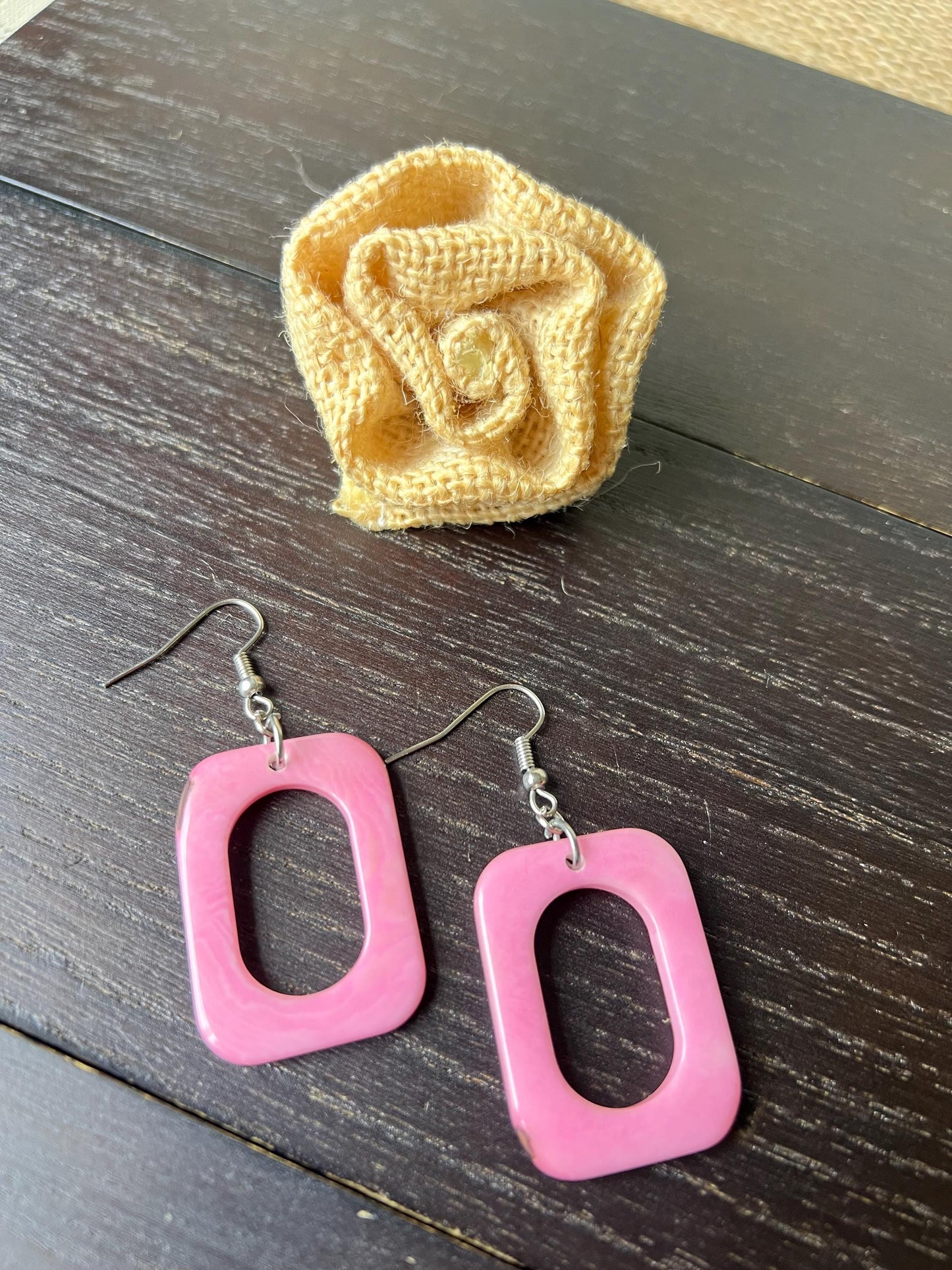 Pink drop earrings Fall fashion trends Tagua nut jewelry Geometric earrings dangle Artsy gifts Statement earrings Hypoallergenic
