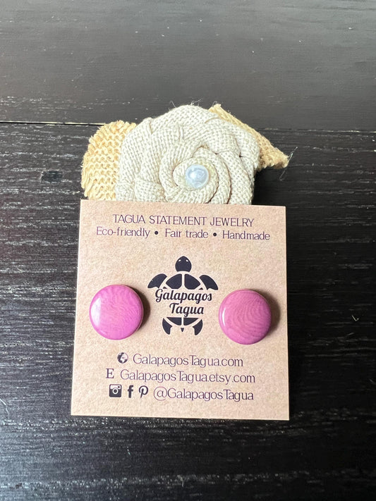 Pink stud earrings Tagua jewelry Geometric round studs Statement jewellery Summer fashion Small colorful post earrings Cute buttons