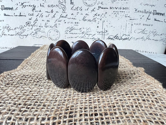 Dark brown geometric bracelet Big oval square beads Tagua nut jewelry Beaded stretch bracelets for women Wide cuff bracelet Summer fashion