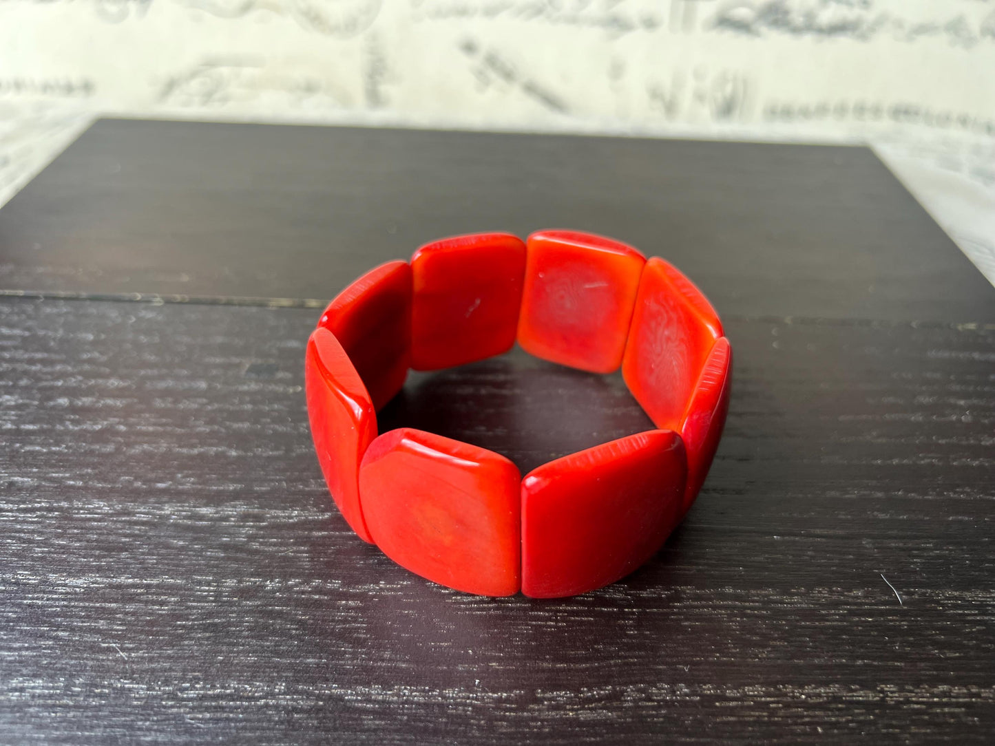 Red orange beaded bracelet Tagua nut Jewelry Summer fashion Big bold beads Wide cuff bangle Art to wear Artsy gifts Handmade Cruise wear