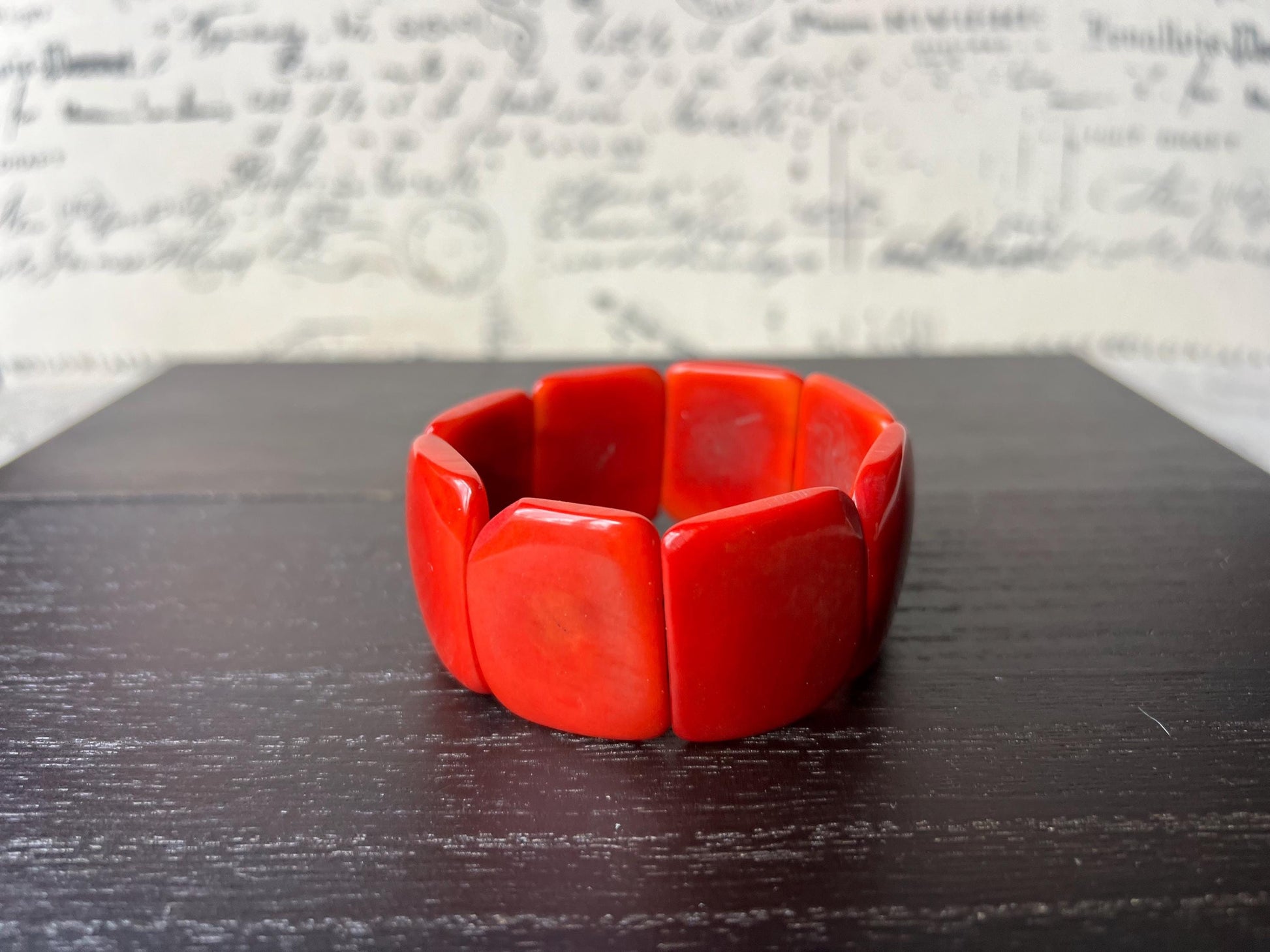 Red orange beaded bracelet Tagua nut Jewelry Summer fashion Big bold beads Wide cuff bangle Art to wear Artsy gifts Handmade Cruise wear