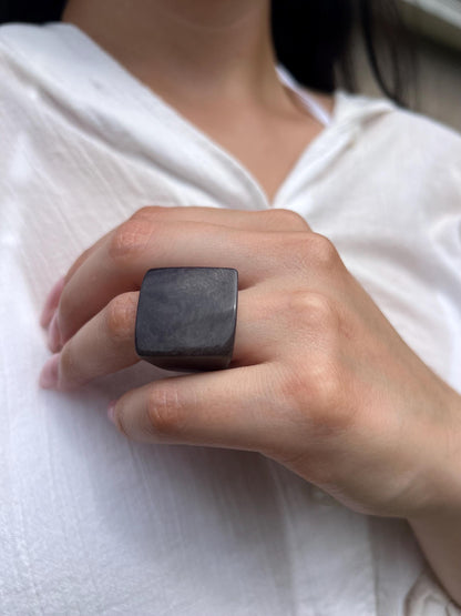 Chunky dark gray ring Cocktail rings Tagua jewelry Fashion rings for women Wide band statement ring Beachy rings Wearable art Bold rings