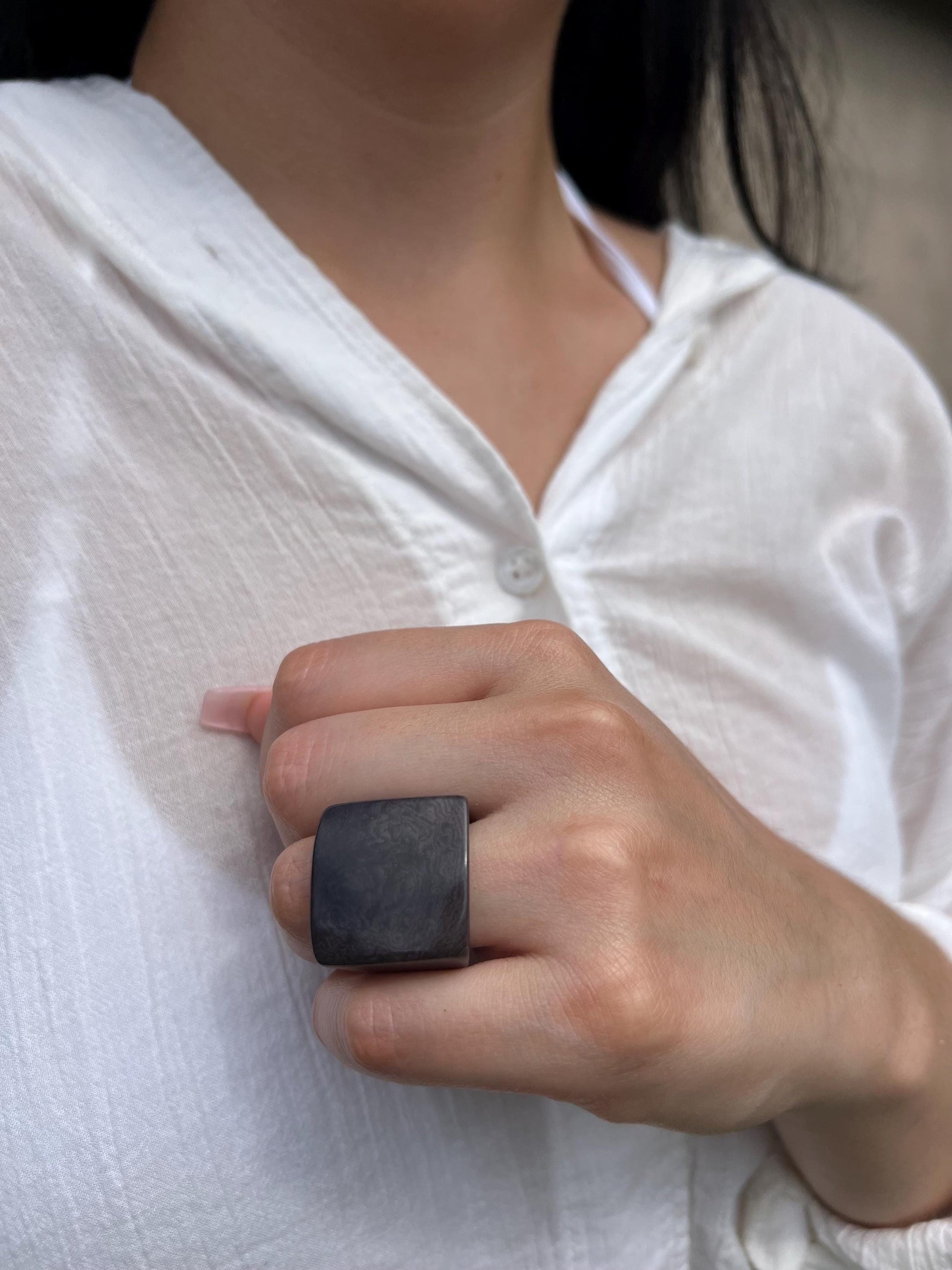 Chunky dark gray ring Cocktail rings Tagua jewelry Fashion rings for women Wide band statement ring Beachy rings Wearable art Bold rings