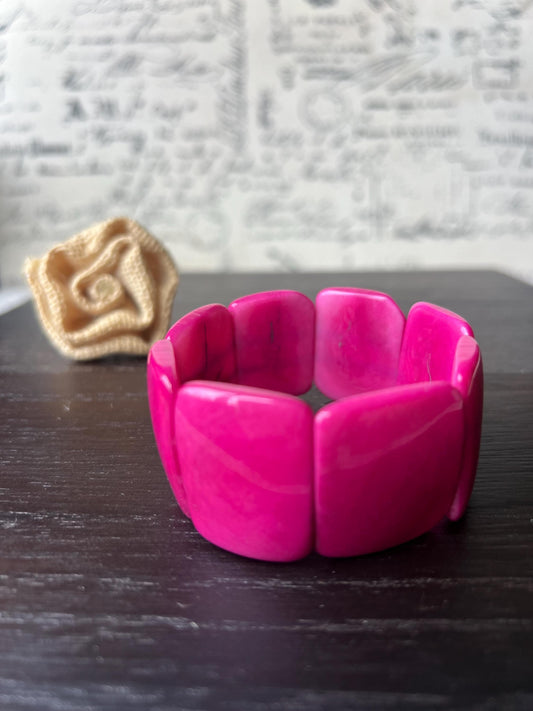 Hot pink statement beaded bracelet Tagua Jewelry Fall fashion trends Big bold beads Wide cuff bangle Beach wedding style Anniversary gifts