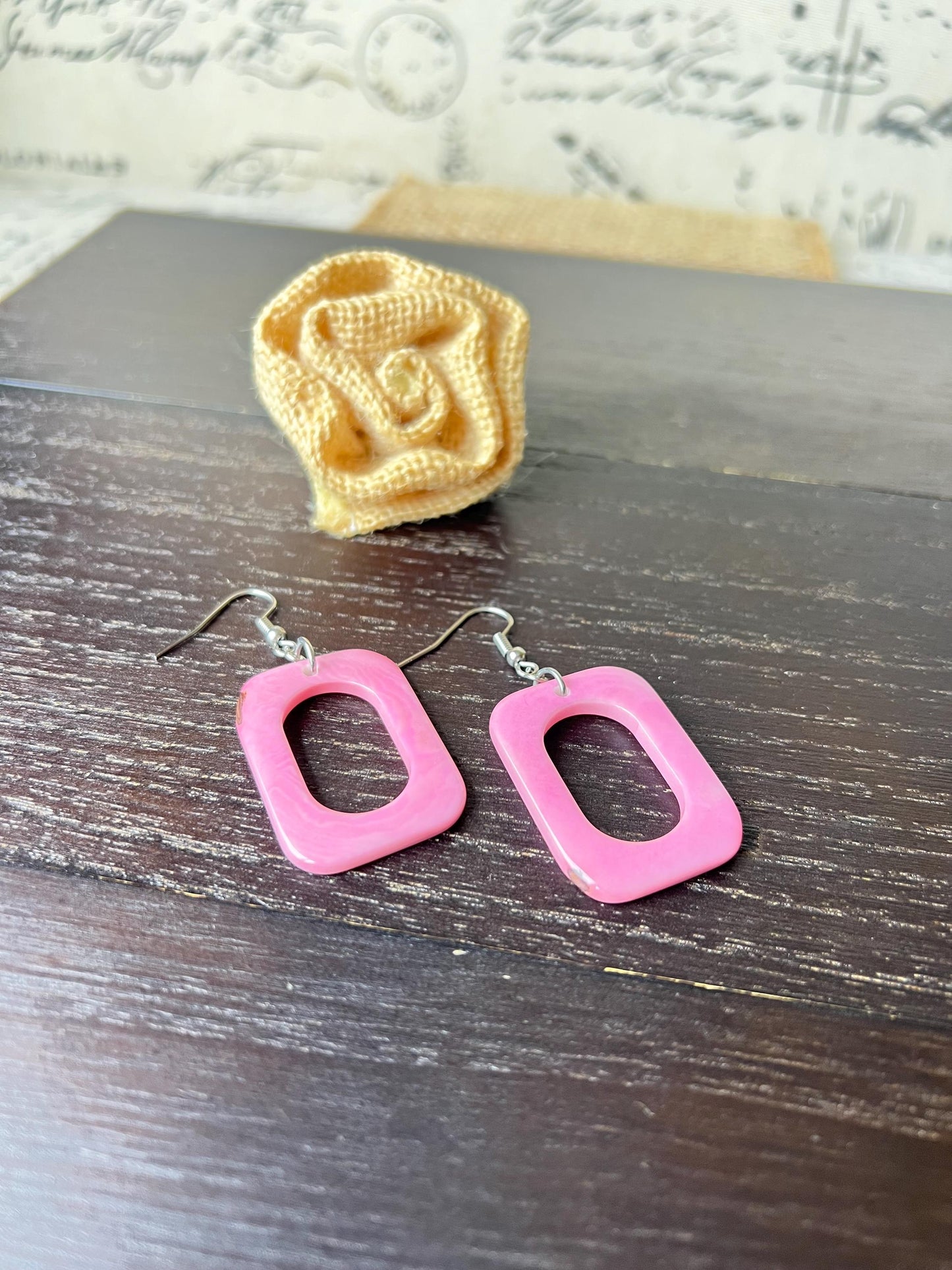 Pink drop earrings Fall fashion trends Tagua nut jewelry Geometric earrings dangle Artsy gifts Statement earrings Hypoallergenic