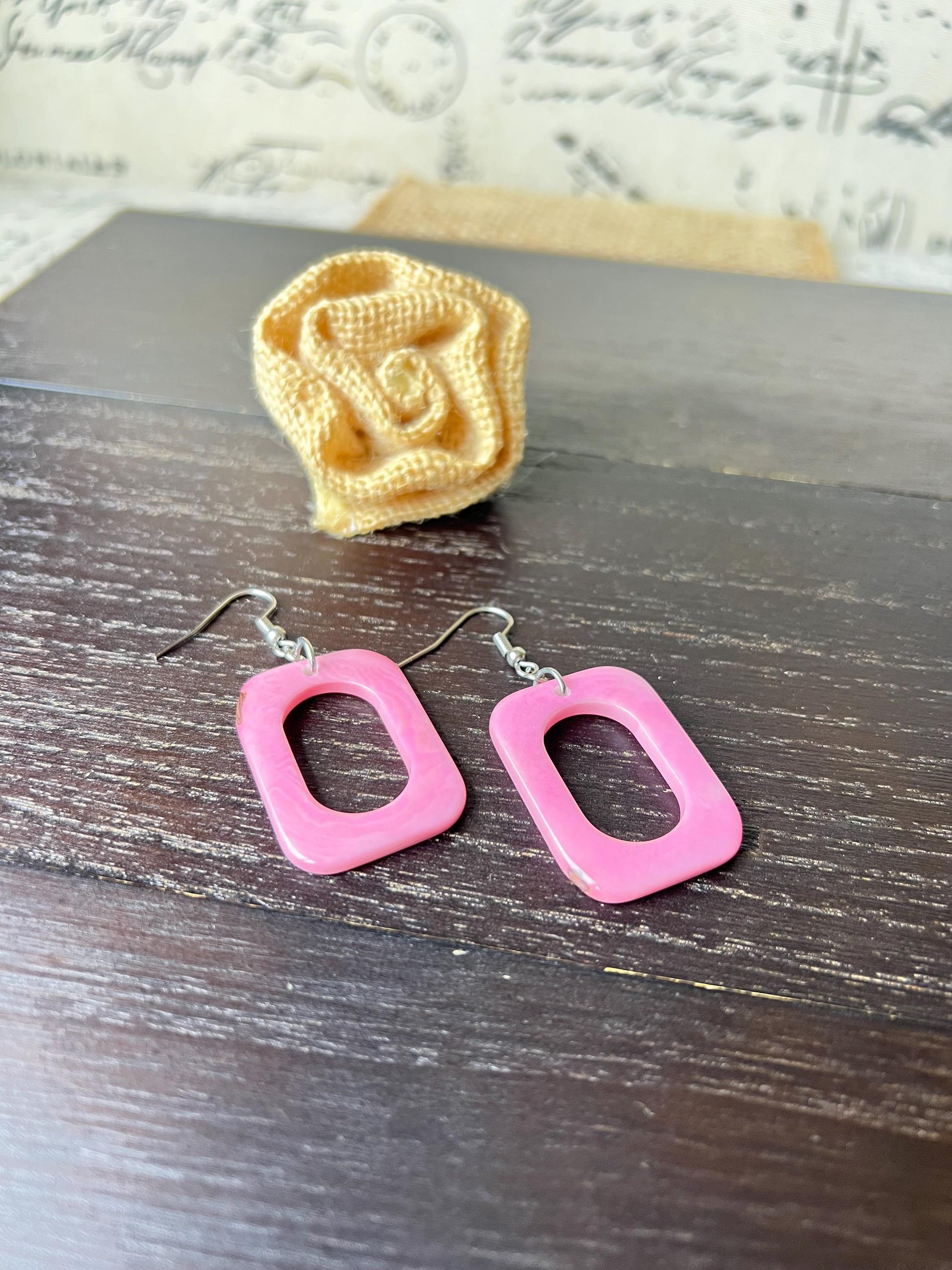 Pink drop earrings Fall fashion trends Tagua nut jewelry Geometric earrings dangle Artsy gifts Statement earrings Hypoallergenic