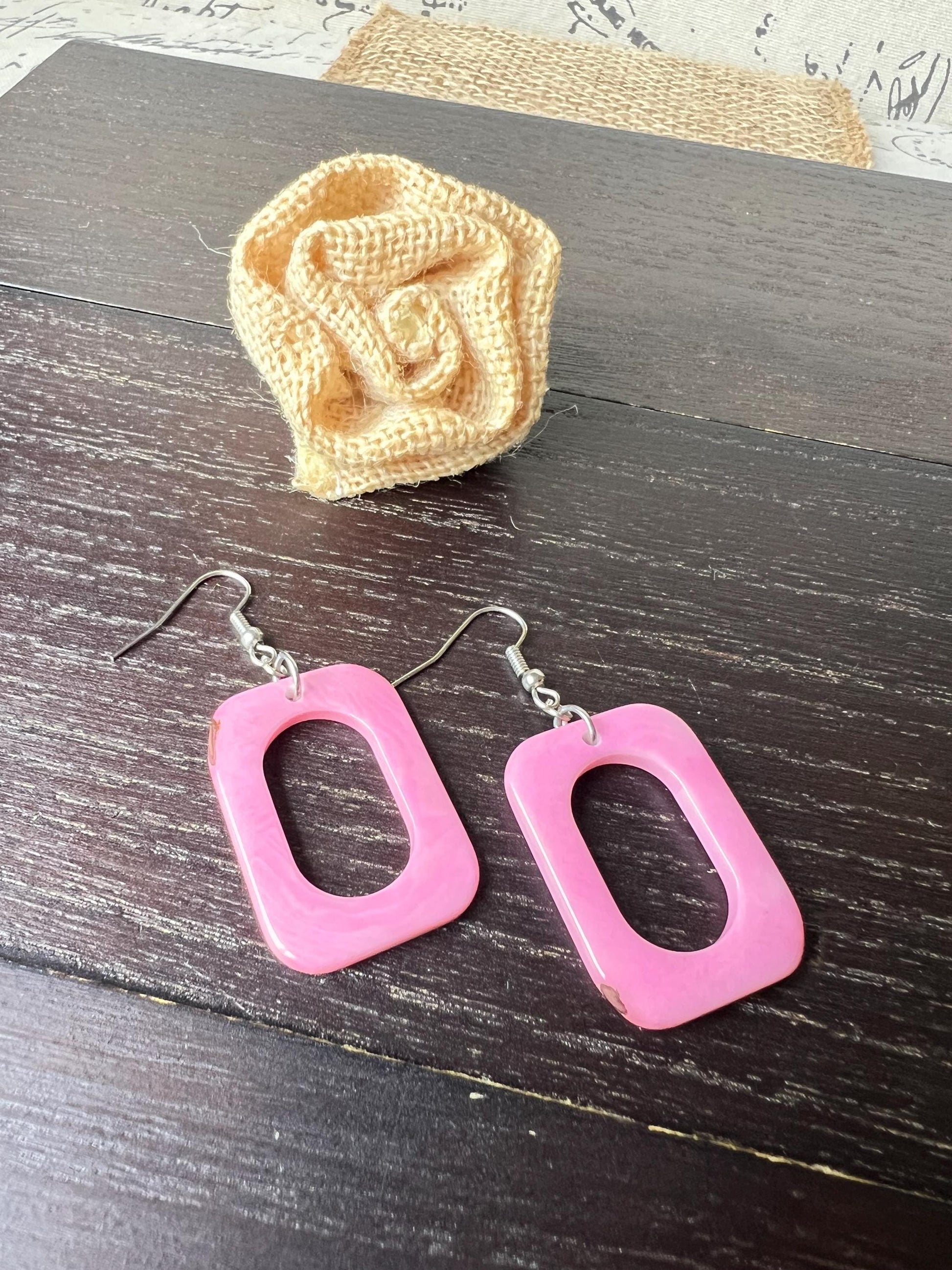 Pink drop earrings Fall fashion trends Tagua nut jewelry Geometric earrings dangle Artsy gifts Statement earrings Hypoallergenic
