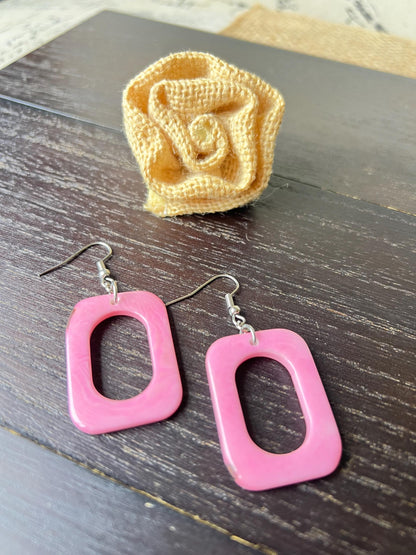 Pink drop earrings Fall fashion trends Tagua nut jewelry Geometric earrings dangle Artsy gifts Statement earrings Hypoallergenic