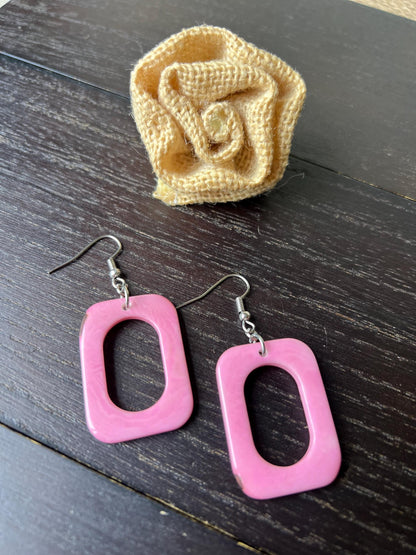 Pink drop earrings Fall fashion trends Tagua nut jewelry Geometric earrings dangle Artsy gifts Statement earrings Hypoallergenic