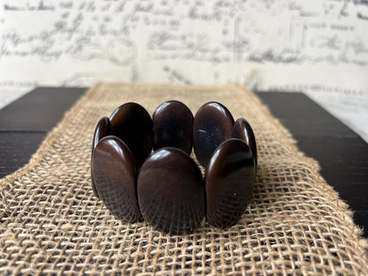 Dark brown geometric bracelet Big oval square beads Tagua nut jewelry Beaded stretch bracelets for women Wide cuff bracelet Fall fashion