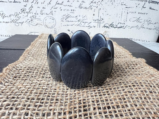Dark gray geometric bracelet Big oval square beads Tagua nut jewelry Beaded stretch bracelets for women Wide cuff bracelet Summer fashion