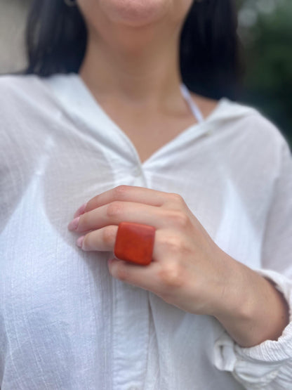 Big bold ring Brown tagua ring Cocktail ring Unusual jewelry Spring fashion trend Beach wedding Large square Huge statement Easter basket