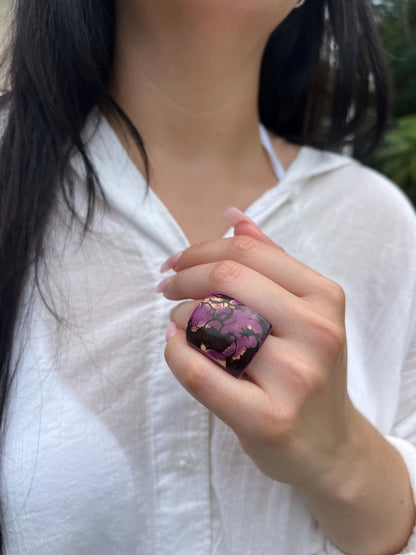 Purple statement cocktail ring Tagua Rings Big bold dramatic ring Oversized Fashion ring