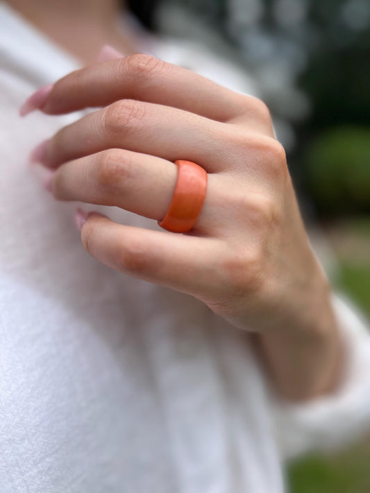 Salmon band ring Tagua jewelry Simple hand carved ring 10 mm Thick ring Fall wedding Beach wear Pink coral Plain ring for women her