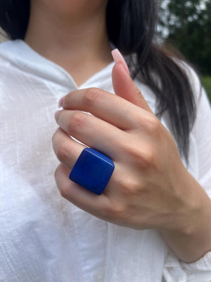 Blue Tagua nut ring Unusual fashion jewelry Spring style Big bold cocktail ring Statement large Mother's day gift Huge oversized ring Unisex
